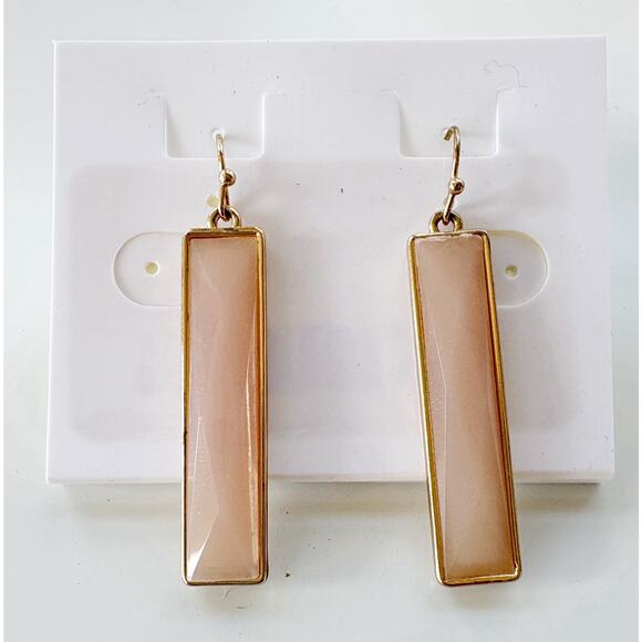 Pink Gold Tone Earrings Dangle Hook Petal Pink Country Rose Long 2 inch - Picture 1 of 3